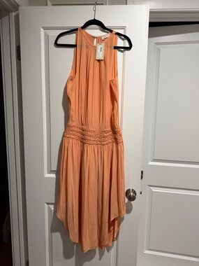 NWT Ramy Brook Audrey Peach Chiffon Pleated Midi Dress